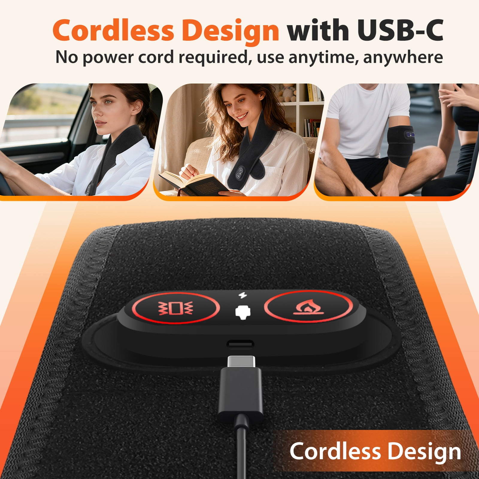 Cordless Neck Heating Pad, Neck Heated Massager with Heat Vibration Massage for Neck Relief, 3000mAh Battery Heating Pad for Neck, Ideal for Shoulders, Lower Back, Legs, and Arms