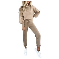 Puawkoer Women Fashion Casual Solid Track Suit Pants for Women Shirt Round Neck Blouse Jumpsuit for Wedding Guest Women Pocket Pant Suit