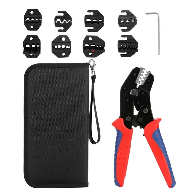 Yeacher SN-48BS Ferrule Crimping Tool Kit Insulation Terminals Crimper Plier with 8 Replacement Jaws