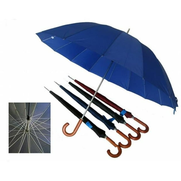 60 in. Arc 16 Ribs Jumbo Umbrella with Curve Wooden Handle and Wind-Proof - Assorted Colors