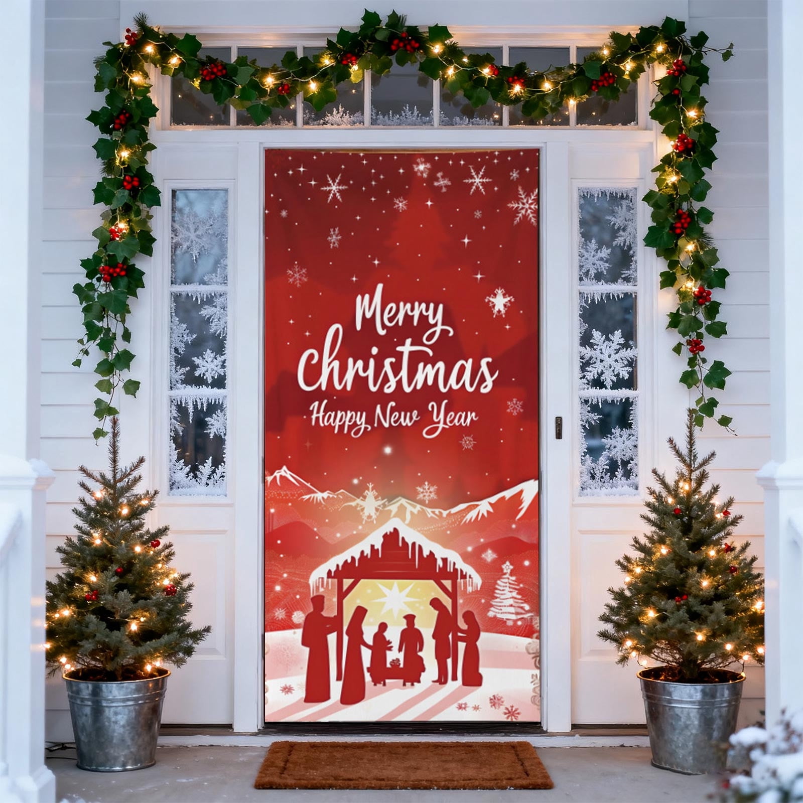 Housse De Porte De Noël – 90 X 200 Cm – Motif Père Noël – Tissu élastique Réutilisable – Pour Intérieur Et Extérieur - 6