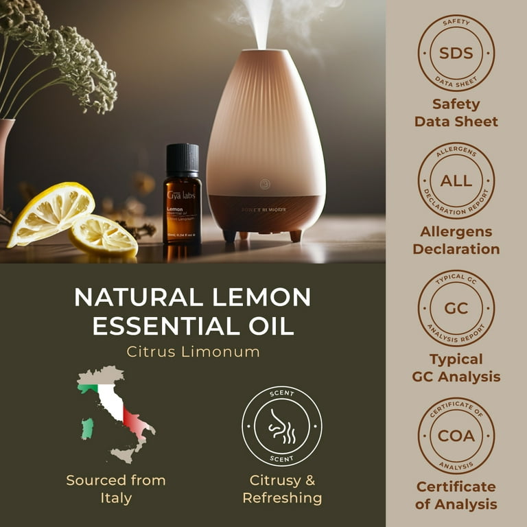Gya Labs Lemon Essential Oil for Diffuser - Natural Essential Oil Lemon Oil  for Skin - Lemon Essential Oil for Cleaning - Lemon Oil Essential Oil for  Aromatherapy (0.34 fl oz) 