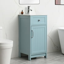 Wonline 16 inch Bathroom Vanity with White Ceramic Sink Combo for Small Space,Modern Bathroom Storage Vanity with Soft-Close Doors Adjustable Shelf(Ice Blue)