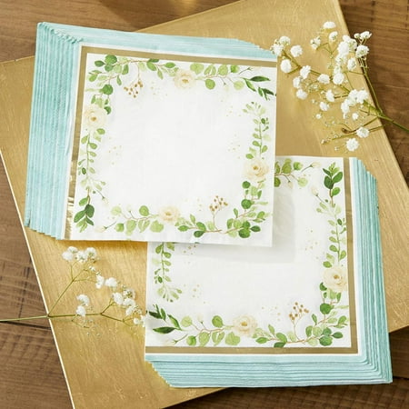 Kate Aspen Decorative Paper Napkins - Set of 60 - 6.5 Inch Durable Disposable Serveware, Easy Cleanup for Birthday, Wedding, Bridal Shower, Baby Shower, Anniversary Party (Bulk) - Botanical Garden