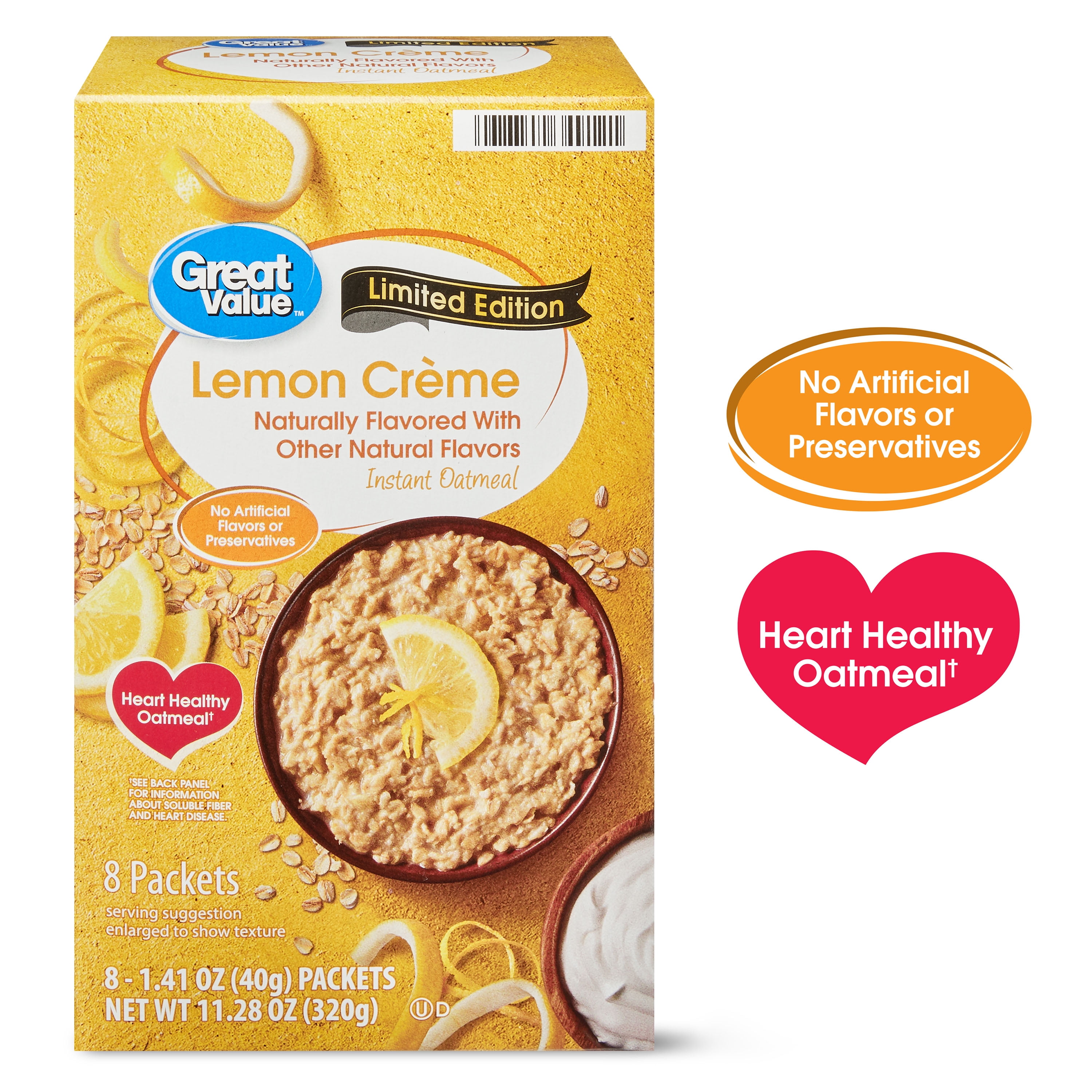 Great Value Lemon Creme Instant Oatmeal, 1.41 oz, 8 Count