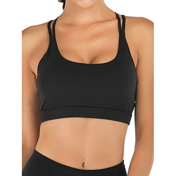 Strappy Padded Sports Bra Activewear Medium Support Workout Yoga Bra Tops  for Women - Walmart.com