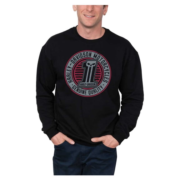 Harley-Davidson Men's Shredded #1 Skull Pullover Fleece Sweatshirt, Black (L), Harley Davidson