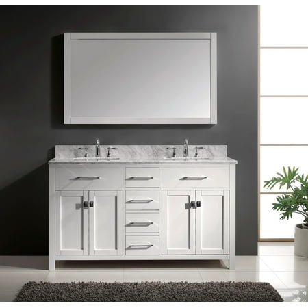 MD-2060-WMSQ-WH-001 Transitional 60 Double Sink Bathroom Vanity Set