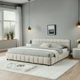 thumbnail image 4 of California King Upholstered Bed Frame - Beige Chenille, w/ Headboard & Drawers, 90.5"x80.5" - Modern Bedroom Furniture for Comfort & Storage. Easy Assembly., 4 of 18