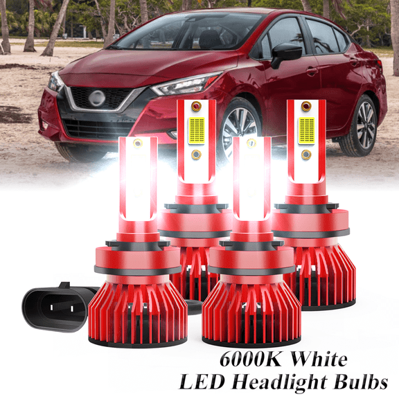 For Nissan Versa Sedan 4-Door 2020-2023 Combo LED Headlight High Low Beam Bulbs 4 Pack, 6,500K Cool White 30,000LM Super Bright