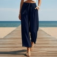 thumbnail image 2 of Feancey Womens Wide Leg Palazzo Pants Belted High Waisted Business Casual Capri Dress Pants Flowy Loose Fit Straight Cropped Trousers with Pockets Dark Blue XL, 2 of 10