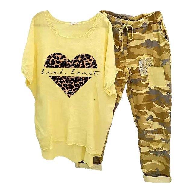 Qiopertar Ensemble Pull à Col Rond Imprimé pour Femmes Manches Mi-Longues Hauts + Pantalons Pantalons Liquidation Livraison Gratuite Offres de la Semaine Liquidation