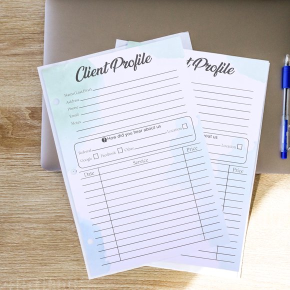 Raindrops 50Pcs Customer Record Cards Green Client Profile Paper for Daily Use with Hole Design for Binder