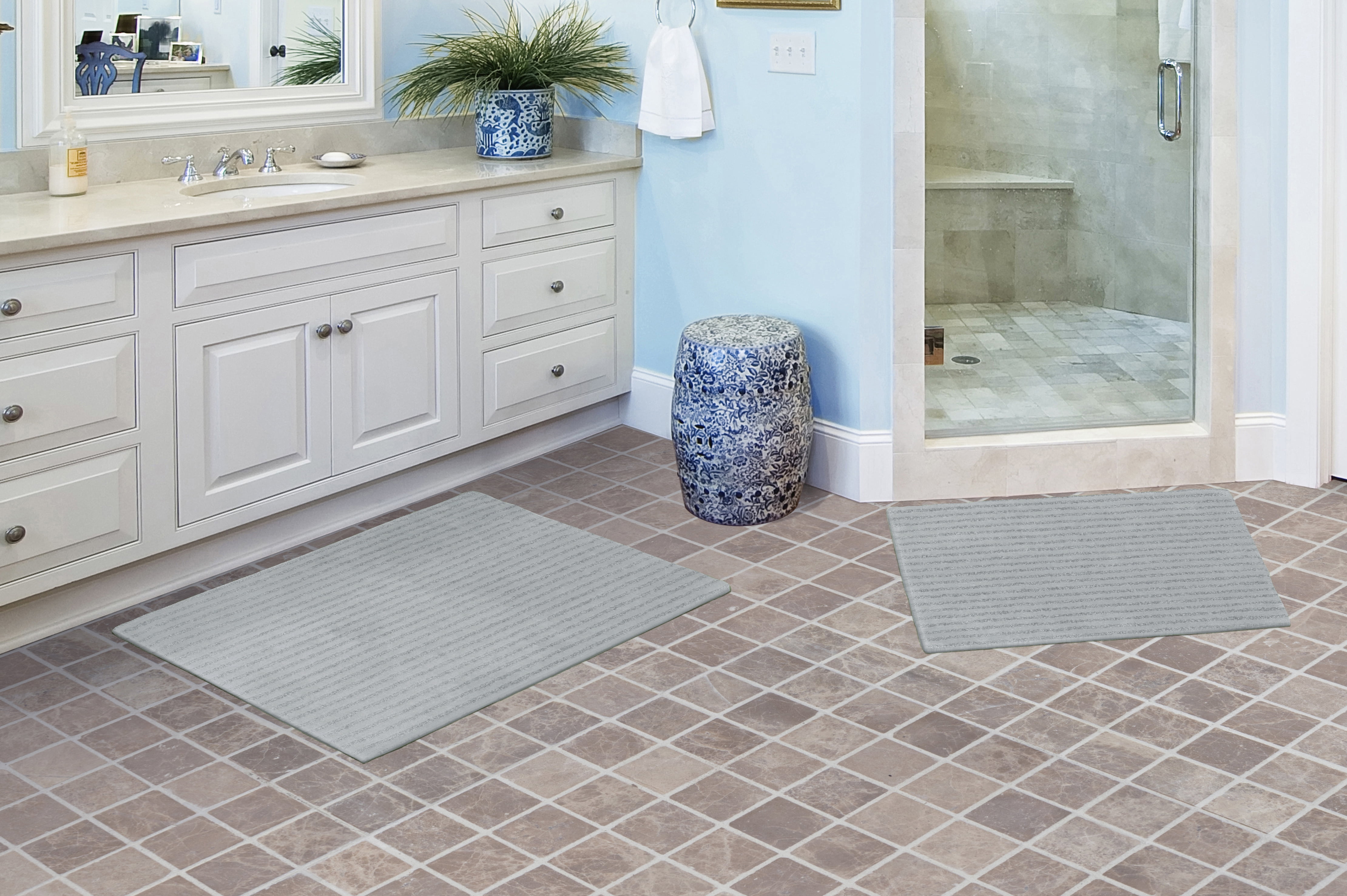 Garland Rug Sheridan Washable Nylon Bath Rug Set, 2 Piece Set (17"x24" Bath Rug, & 21"x34" Bath Rug) Platinum Gray