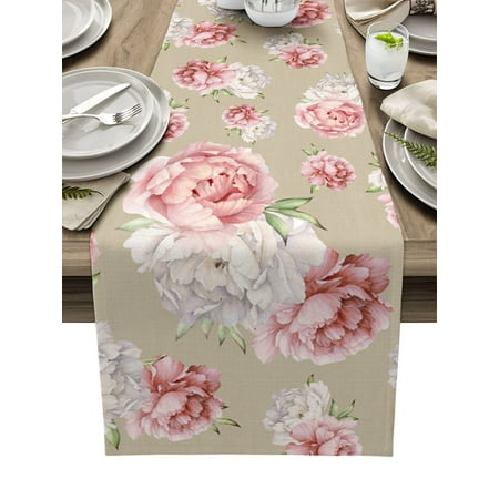 

Vintage Pink Flowers Peony Table Runner Home Party Decorative Tablecloth Cotton Linen Table Runners for Wedding
