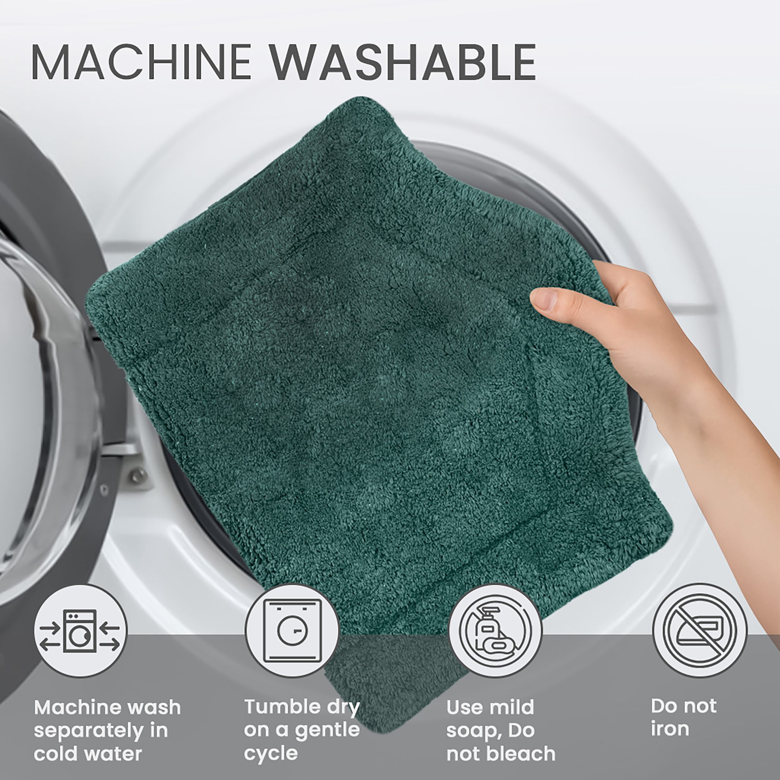 HOME WEAVERS Waterford Collection Cotton Contour Rug, 20" x 20", Bottle Green