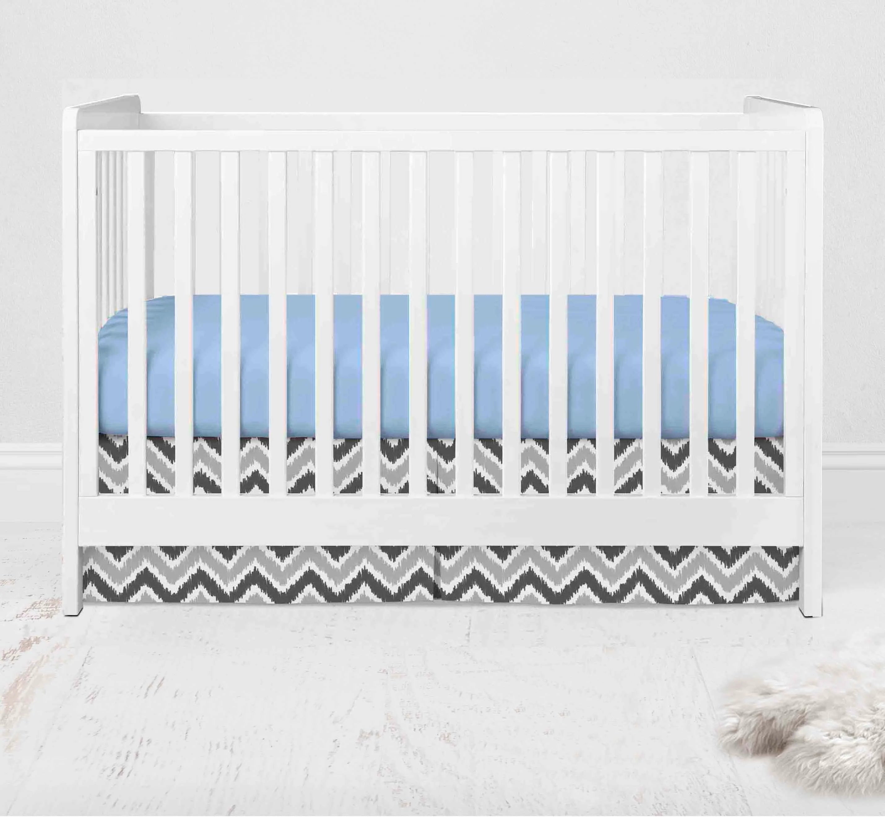 Bacati - Ikat Dots Chevrons 3-Piece Crib Bedding Set - Blue Grey Boys