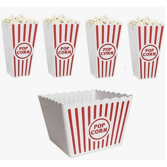 Retro Popcorn Set Bowl Plastic Classic Tub Red & White Striped Container Container Movie Theater Bucket Reusable Set Of 5