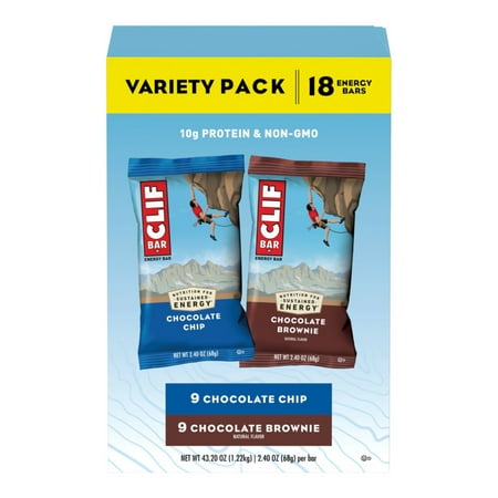 CLIF BAR® Energy Bars Variety Pack Chocolate Chip Chocolate Brownie 10g Protein Bar 18 Ct 2.4 oz