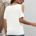 thumbnail image 4 of Blusa torcida con hombros descubiertos y cuello en V de verano Tops para mujer Camiseta informal holgada de color puro para fiesta de citas Blanco L, 4 of 6