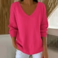 thumbnail image 2 of Feancey Fall Sweaters for Women Plus Size Long Sleeve V Neck Tops Ribbed Knit Casual Loose Sweater Trendy Going Out Blouses Solid Knitted Shirt Hot Pink S, 2 of 8