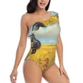 thumbnail image 3 of Sikiie Funny Countryside Donkey Print Women One Piece Swimsuits Tummy Control One Shoulder Bathing Suits Ruffle Swimwear, From S to XXL-X-Large, 3 of 6