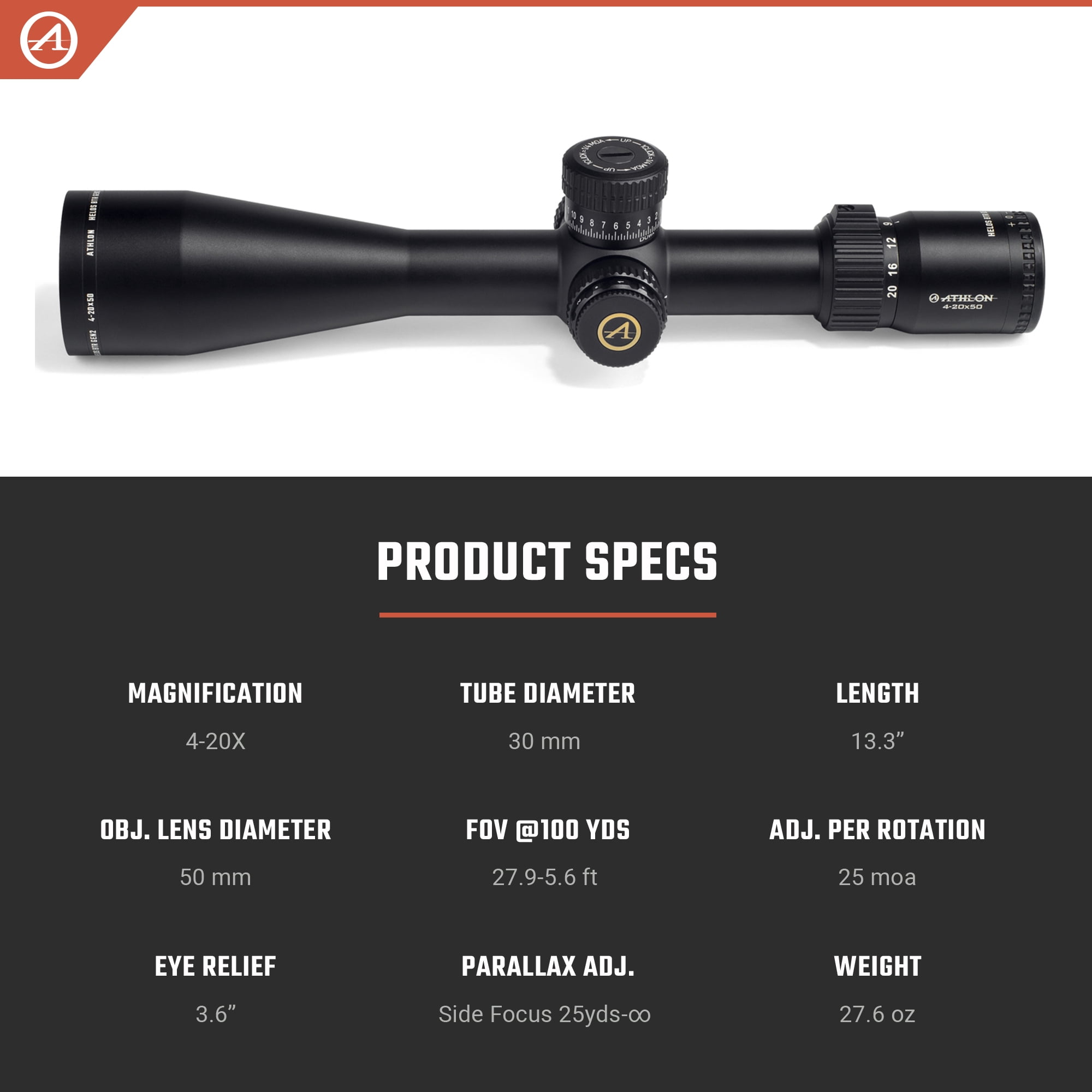 Athlon Optics Helos BTR Gen 2 Rifle Scope 4-20x 50mm Illuminated APLR6 MOA...