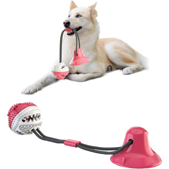 Dog Toys for Aggressive Chewers Interactive Teething Boredom and Stimulating Tug of War Suction Cup Puppy Rope Enrichment Teeth Cleaning Ball Accessories for Small Large Dogs（Red White）