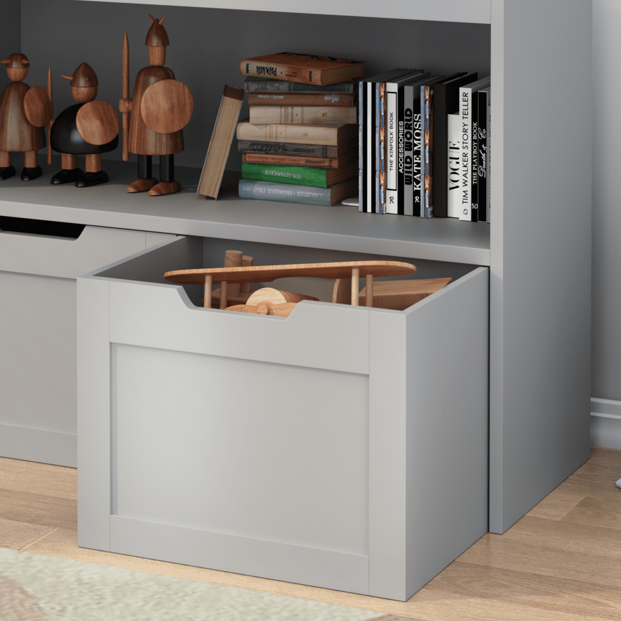 Leumius Kids Bookshelf and Toy Storage with 2 Removable Bins for Bedroom,Playroom,Gray