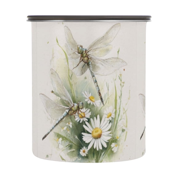 500ml Stainless Steel Food Storage Containers Dragonflies with White Daisies Airtight Kitchen Canisters with Vacuum Lid for Coffee Tea Flour Sugar Grains