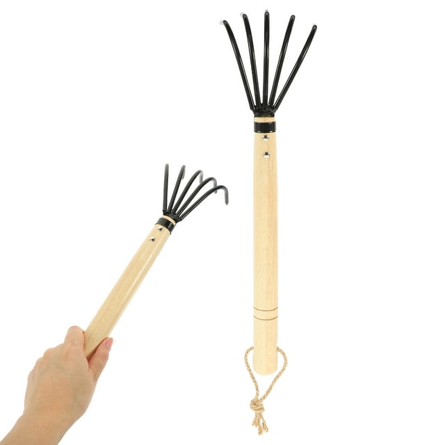 KAKOWELY Hand Rake 5 Tine Claw Rake Wooden Handle Beach Shell Digging Rake Durable Hand Tool,15.75X"X4.13"X0.98"