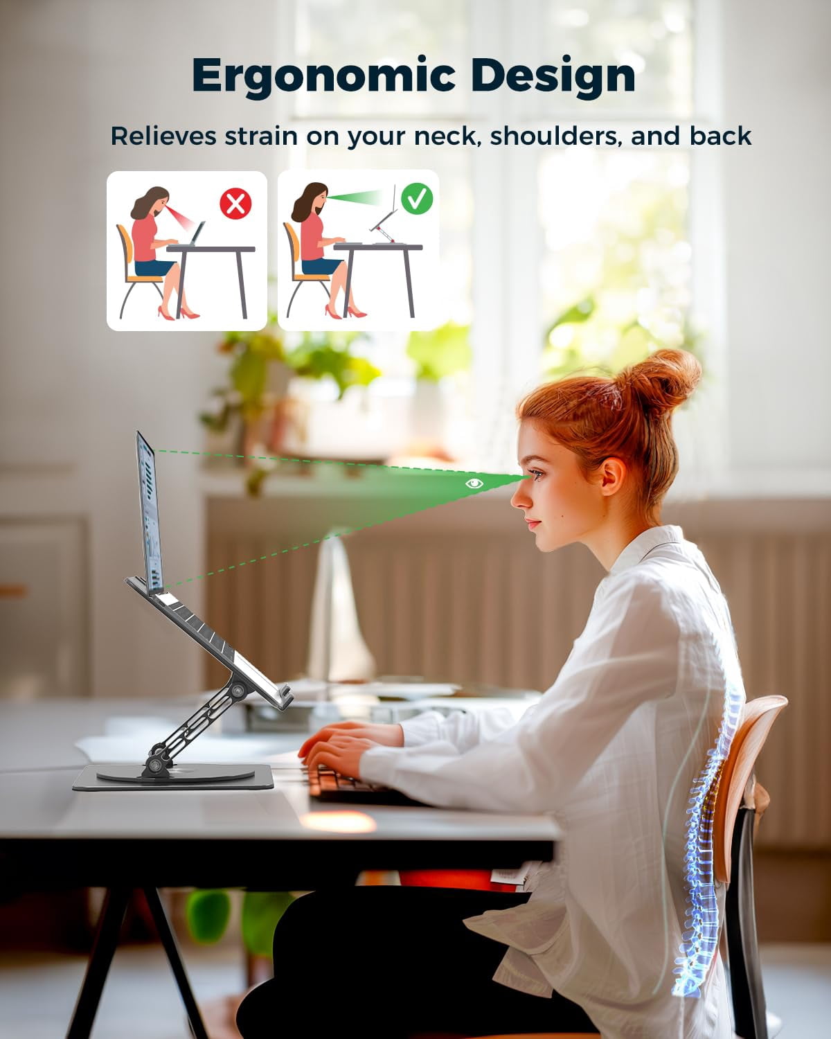 360° Rotating Laptop Stand For Desk | Adjustable  Foldable Portable Aluminum Riser Compatible With Macbook & All Laptops 10-16 Inch Rose
