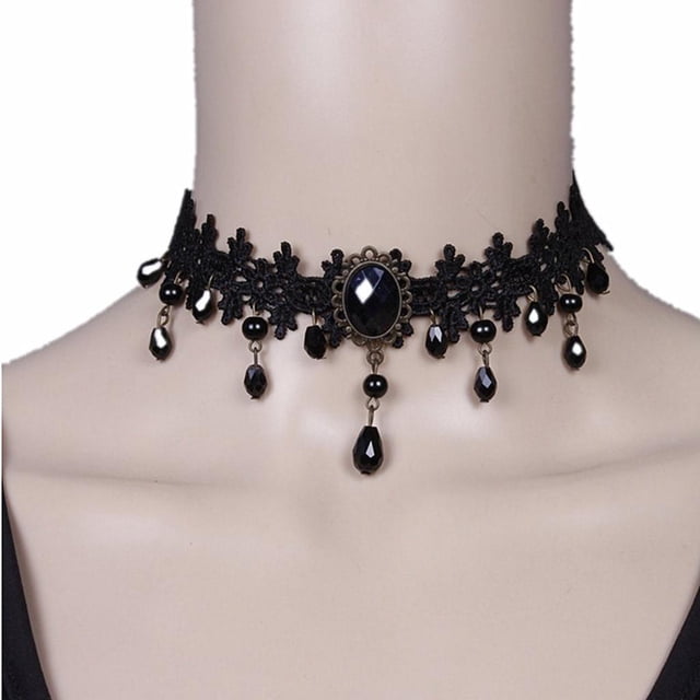 Colgante de Collar de Encaje de Gargantilla de Babero de Negro Gótico Victoriano Vintage para Mujer Salvador Collar