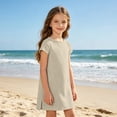 thumbnail image 3 of Grblisyd Dresses for Girls Kids Casual Crewneck Loose Short Sleeve Dress Solid Color Midi Dress 10-12 Years, 3 of 6