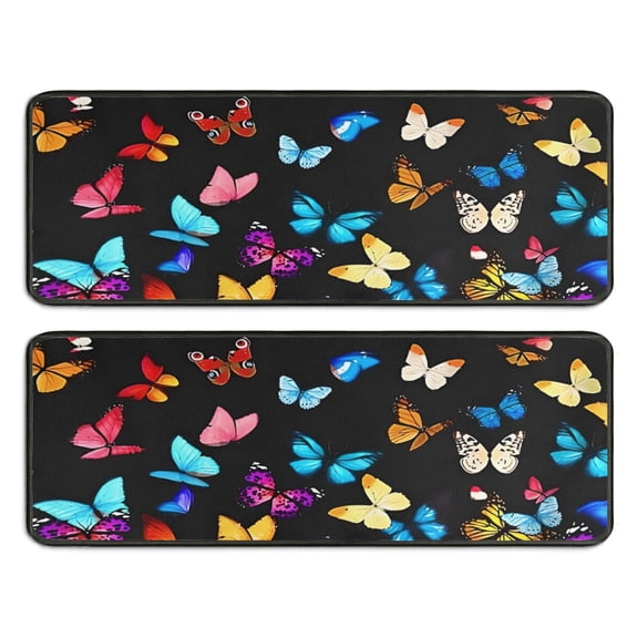 Kitchen Rugs Sets Of 2,Black Blue Yellow Butterfly Pattern Anti Fatigue Kitchen Mat Rugs Non Slip Washable,Decorative Kitchen Floor Mats for Kitchen,Sink,Laundry,17"x47" 17"x47"