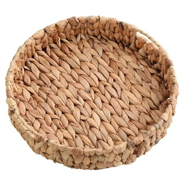 Cesta de Mimbre Tejida A Mano, Cesta para Frutas, Té, Aperitivos, Pan, Caja Redonda para Guardar Cosméticos, Bandeja de Jacinto de Agua, para Joyas B