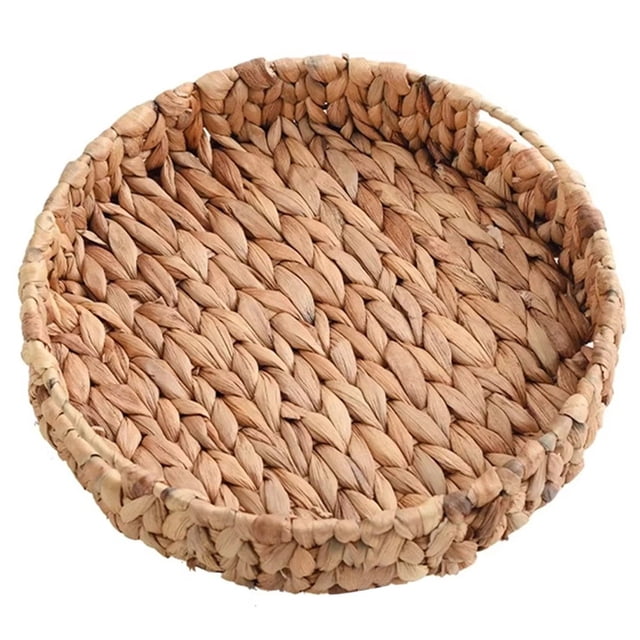 Cesta de Mimbre Tejida A Mano, Cesta para Frutas, Té, Aperitivos, Pan, Caja Redonda para Guardar Cosméticos, Bandeja de Jacinto de Agua, para Joyas B