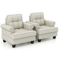 thumbnail image 1 of Gymax 2 Pcs Fauteuil d'Appoint Moderne Mi‐siècle avec Coussin Épais et Oreiller, Chaise Cloutée Beige, 1 of 10