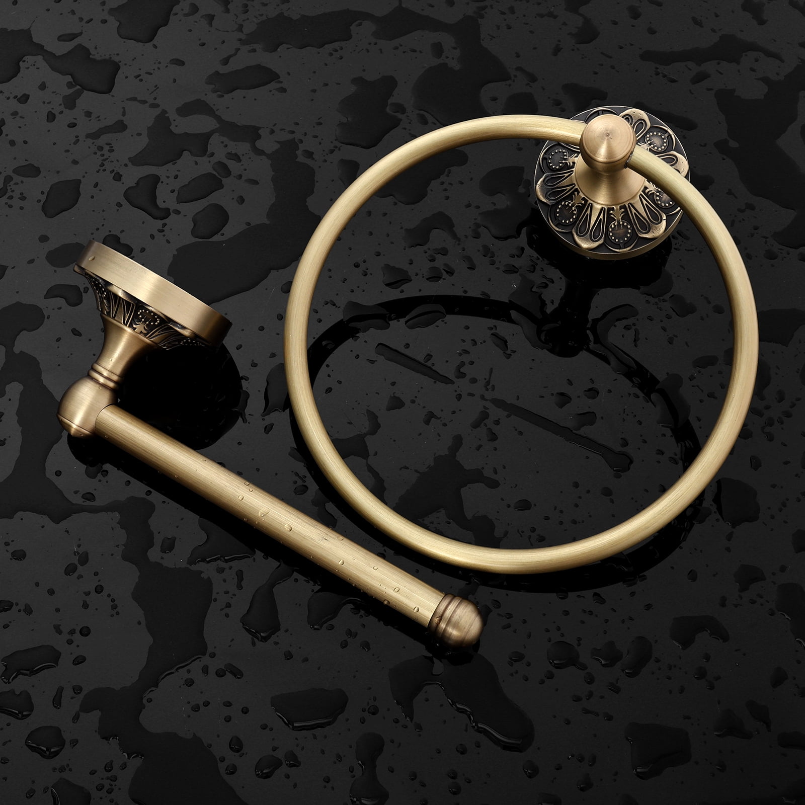 Ikoopy 2 Pieces Set Antique Brass Toilet Paper Holder Retro Brass Hand Towel Ring Tissue Roll Paper Hanger Bathroom Hardware Wall Mounted Vintage Bathroom Accessories
