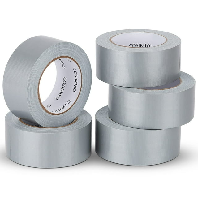 Cinta adhesiva COSIMIXO plateada de alta resistencia, paquete de 5 unidades, 48 mm x 27 m