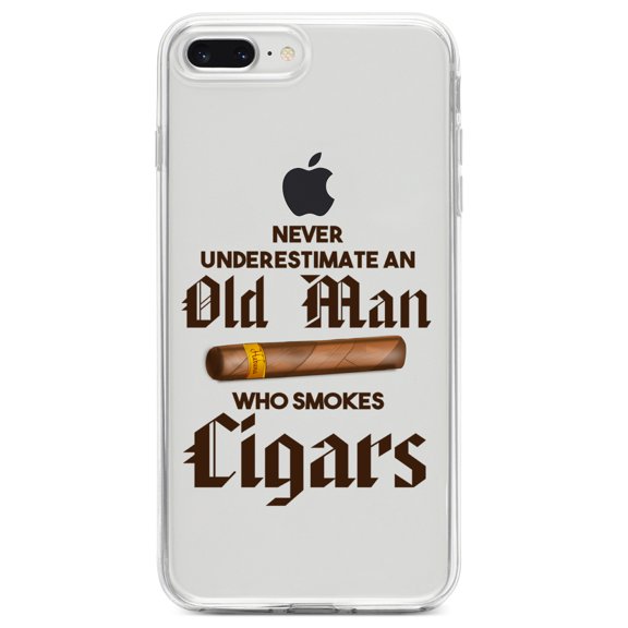 DistinctInk Clear Shockproof Hybrid Case for iPhone 7 PLUS / 8 PLUS (5.5" Screen) TPU Bumper Acrylic Back Tempered Glass Screen Protector - Never Underestimate Old Man Who Smokes Cigars