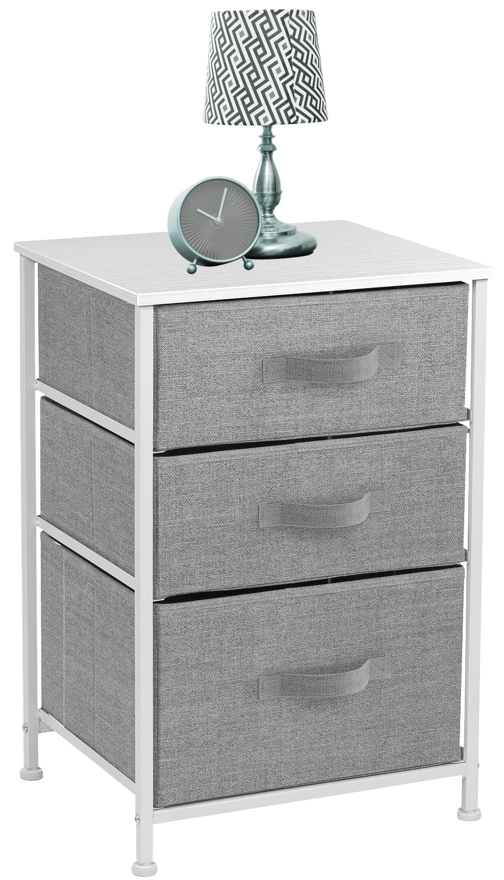 Sorbus 3-Drawer Nightstand Storage Chest, Steel Frame, Wood Top, White