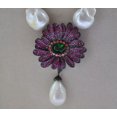 thumbnail image 2 of K-KED 18" 27mm White Baroque Keshi Pearl Necklace Ruby Flower Pendant, 2 of 6