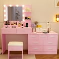 thumbnail image 3 of Ktaxon Makeup Vanity with 9 Drawers&USB Charging Station, Vanity Desk with 3 Color Light, Vanity Table Set w/ 9 Drawer Dresser,Light Pink, 3 of 8