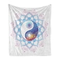 thumbnail image 1 of Ethnic Soft Flannel Fleece Throw Blanket, Yin Yang Mandala Hippie Design with Floral Swirl Frame Image, Cozy Plush for Indoor and Outdoor Use, 60" x 80", Purple and Pale Blue, by Ambesonne, 1 of 6
