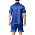 thumbnail image 4 of Resicozy Pajamas Set for Men Silk Satin Sleepwear Short Sleeve Button Down Pjs Set 2 Piece Loungewear with Pockets Blue 4XL, 4 of 6
