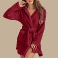 thumbnail image 4 of WZXFASHION Pyjama en Peluche à Manches Longues avec Poche et Capuche pour Femmes, Robe de Chambre Rouge TTG, 4 of 7