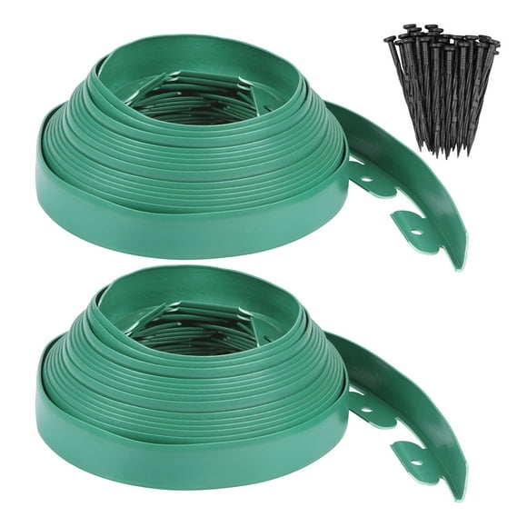 Uxcell Garden Edging - 66 Feet Plastic Landscape Edging Border with 60 PCS Spikes (2 Set of 33FT x 1.57IN, Green)