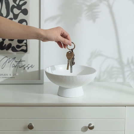 NUPTIO White Ceramic Decorative Bowl for Home Decor: 8" Resin Key Bowl for Enterway Table
