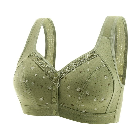 KHONTS Plus Size Senior Bras for Old Women Soft Comfy Wireless Bra Front Closure Breathable Bralettes for Everyday Wear Green 50